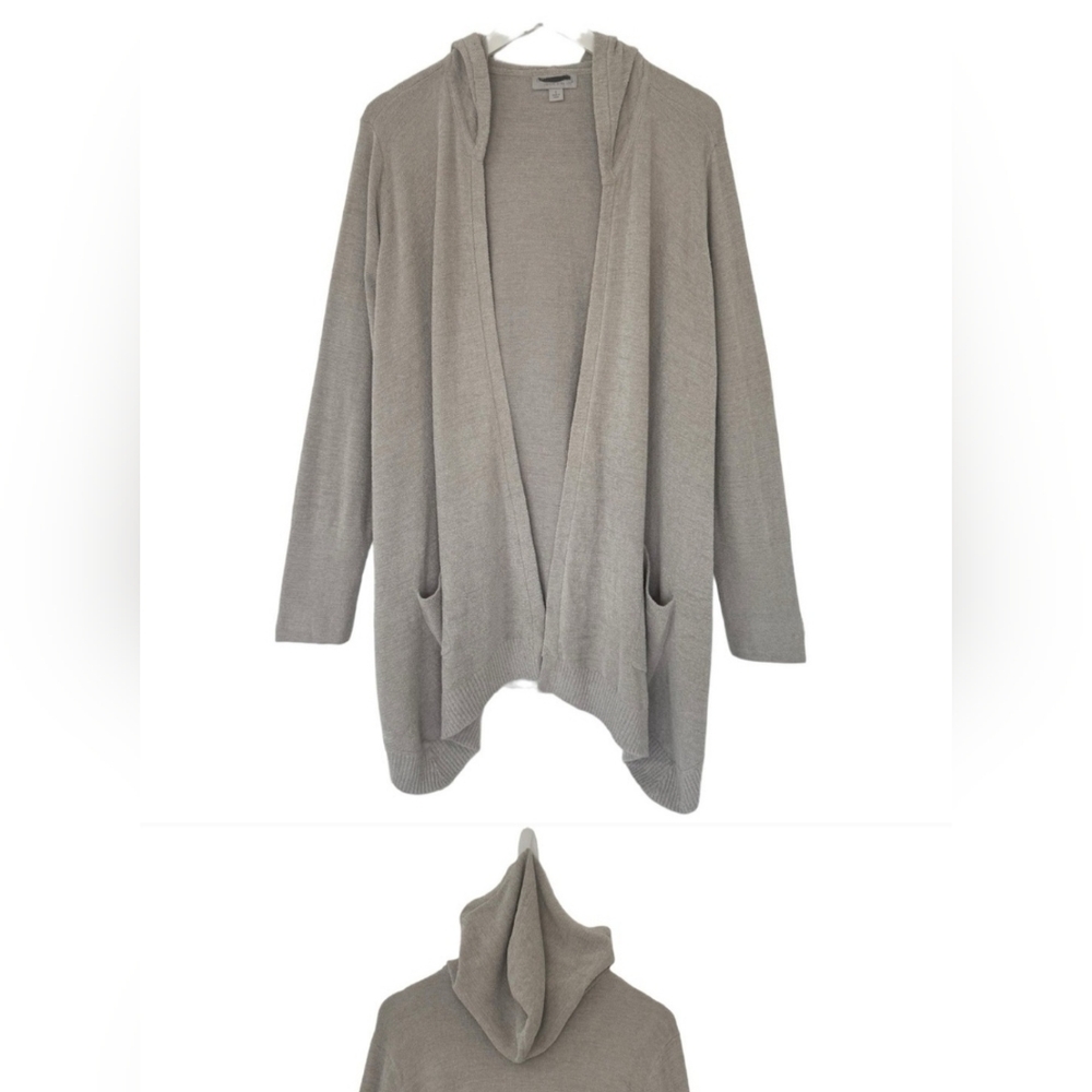 Barefoot Dreams Cardigan Large CozyChic Ultra Lite Hooded Seashore Oyster